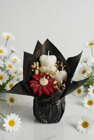 Lüks Kırmızı Papatya Mum Buketi